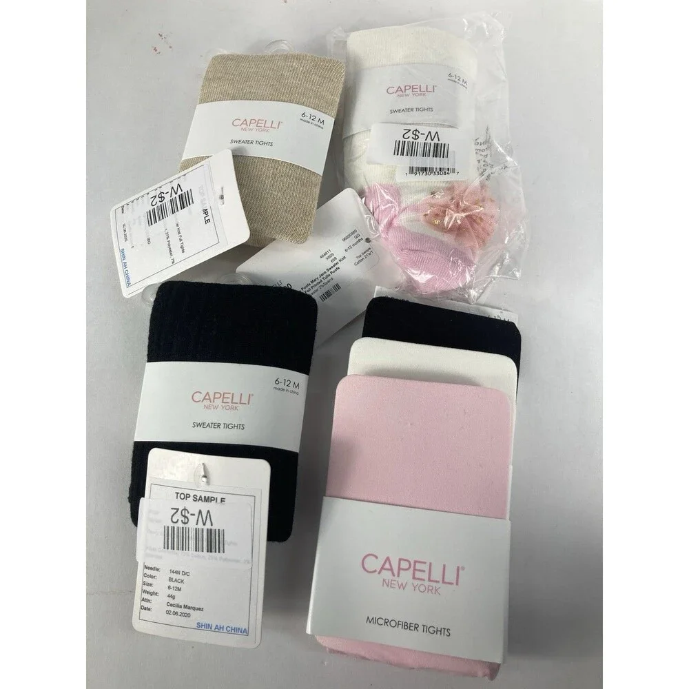Capelli New York Baby Tights 6-12 Months Lot 6 Pairs Pink White Navy Gold Lot